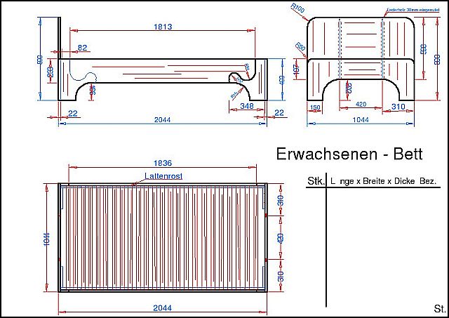 Erwachsenenbett-Cad