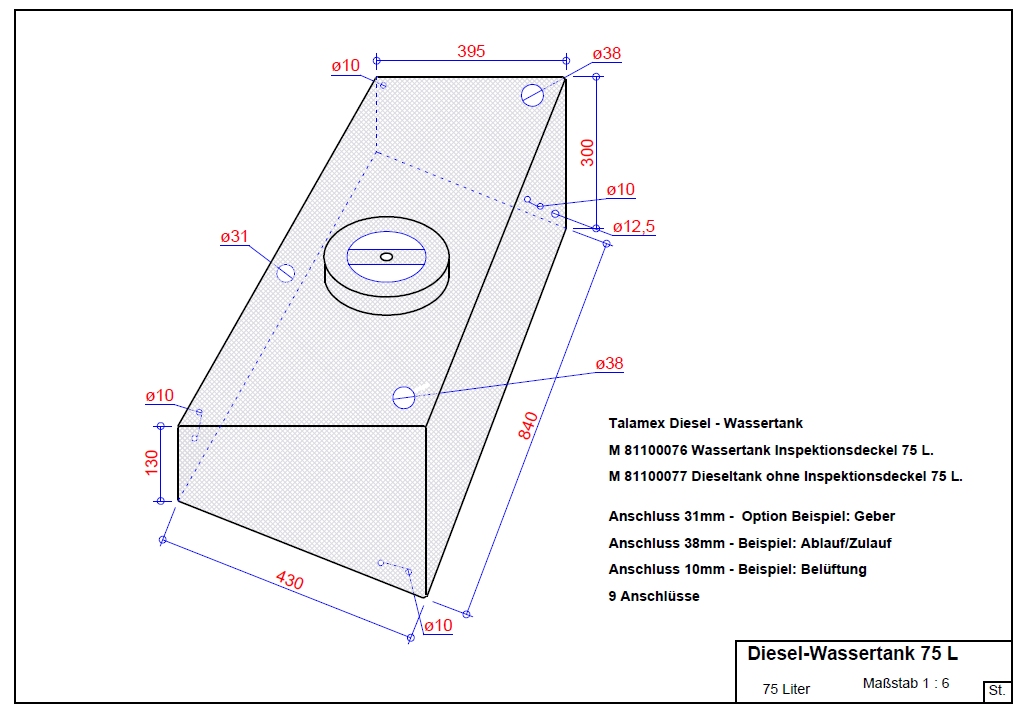 Diesel - Wassertank
              75 L