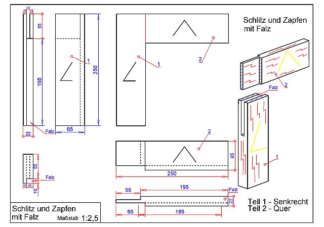 Schlitz und
              Zapfen mit Falz Cad