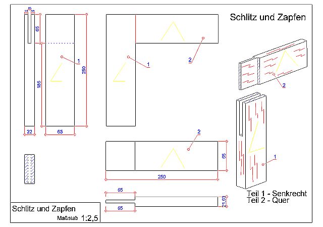 Schlitz und Zapfen Cad